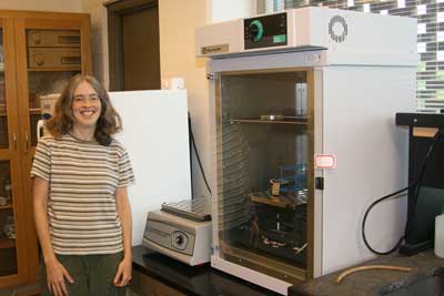 Dr. Sarisky and the incubator/shaker apparatus